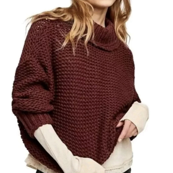 Free People My Only Sunshine Cowl Neck Sweater Small Cropped Boho Red Burgundy - Picture 4 of 10